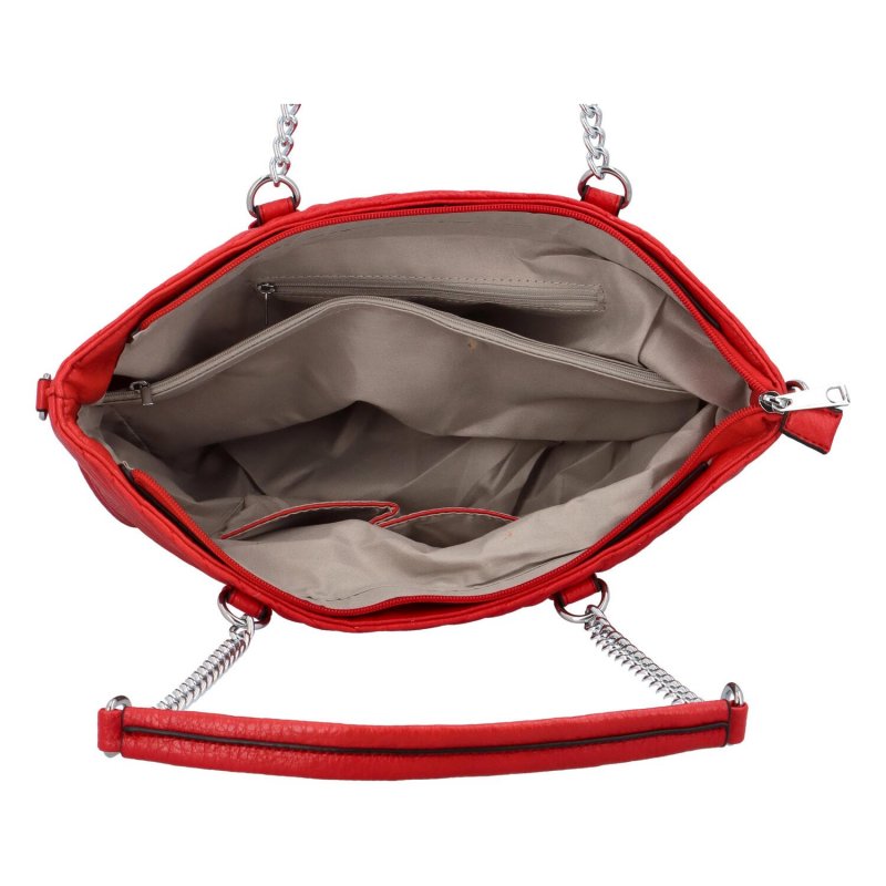 Velká prošívaná dámská koženková taška s řetízkovým uchem Placido, červená