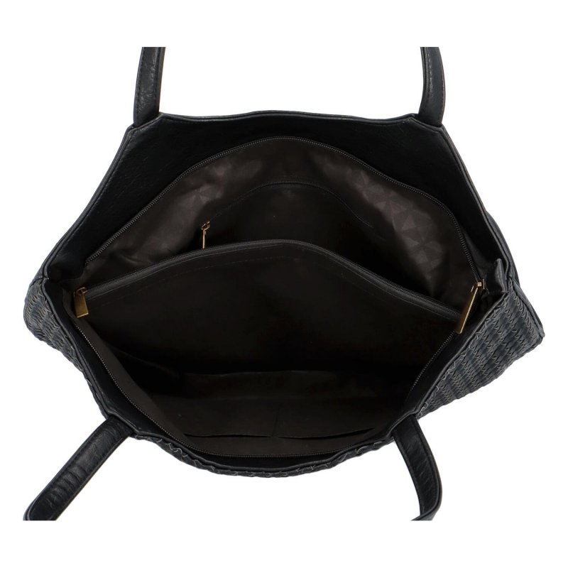 Velká dámská koženková taška s proplétáním Korynt, černá