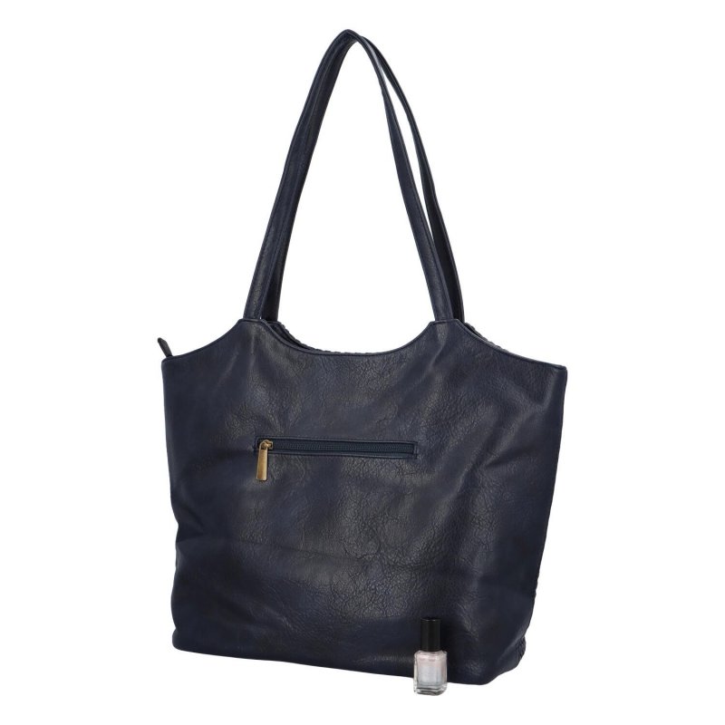 Velká dámská koženková taška s proplétáním Korynt, tmavě modrá