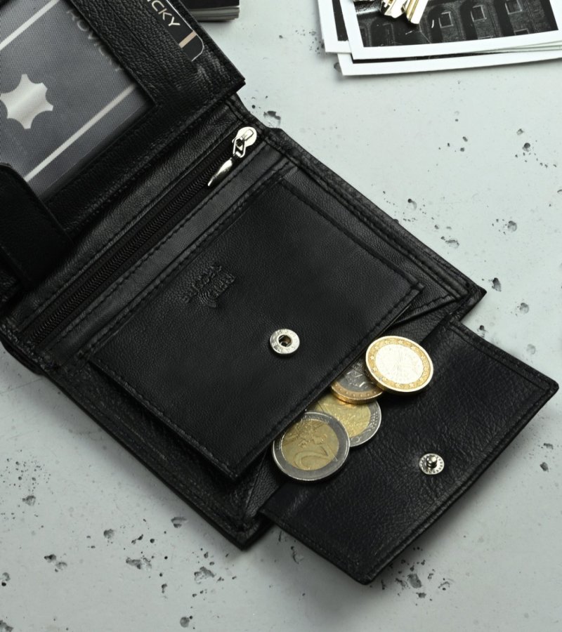 Trendová pánská kožená peněženka Sluk, černá/modrá