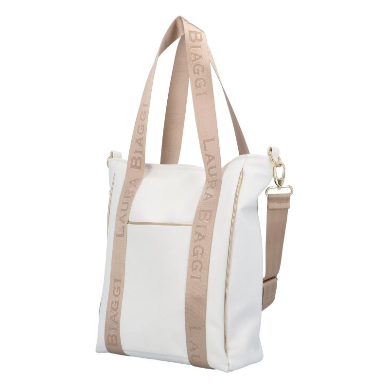 Velká a stylová dámská koženková taška Lhamo Laura Biaggi, bílo-zlatá