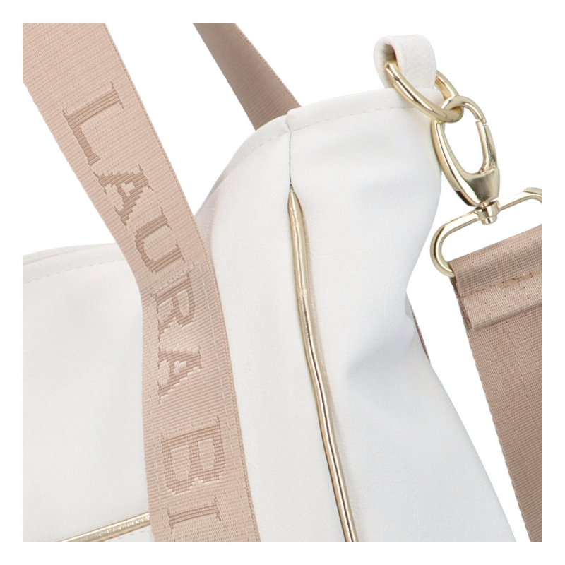 Velká a stylová dámská koženková taška Lhamo Laura Biaggi, bílo-zlatá