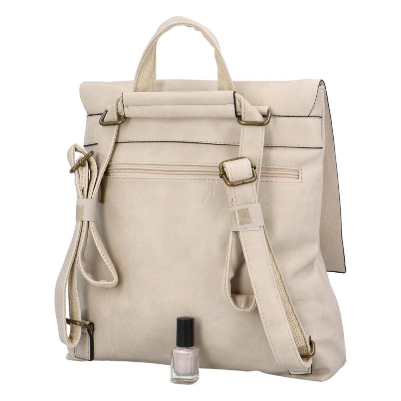 Dámský koženkový kabelko/batoh s výraznou klopou Gera, béžová