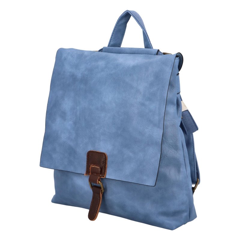 Dámský koženkový kabelko/batoh s výraznou klopou Gera, modrá