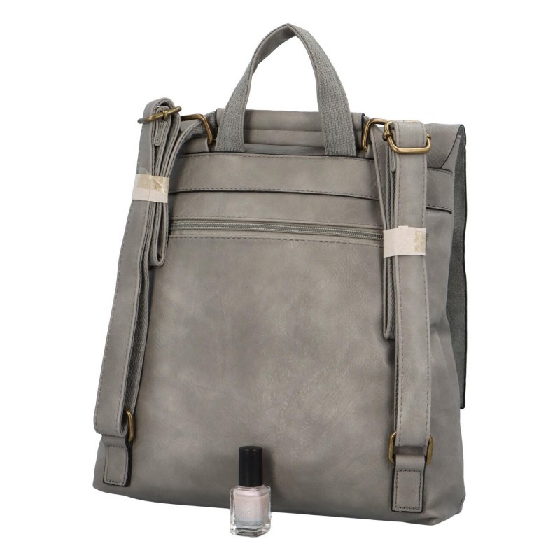 Dámský koženkový kabelko/batoh s výraznou klopou Gera,  šedá