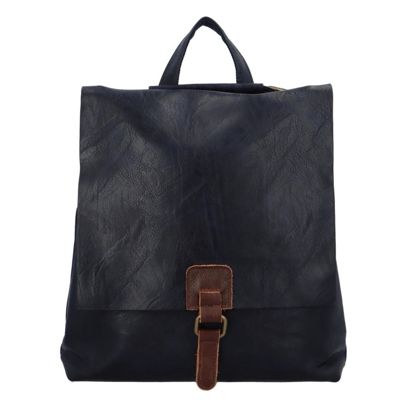 Dámský koženkový kabelko/batoh s výraznou klopou Gera,  tmavě modrá