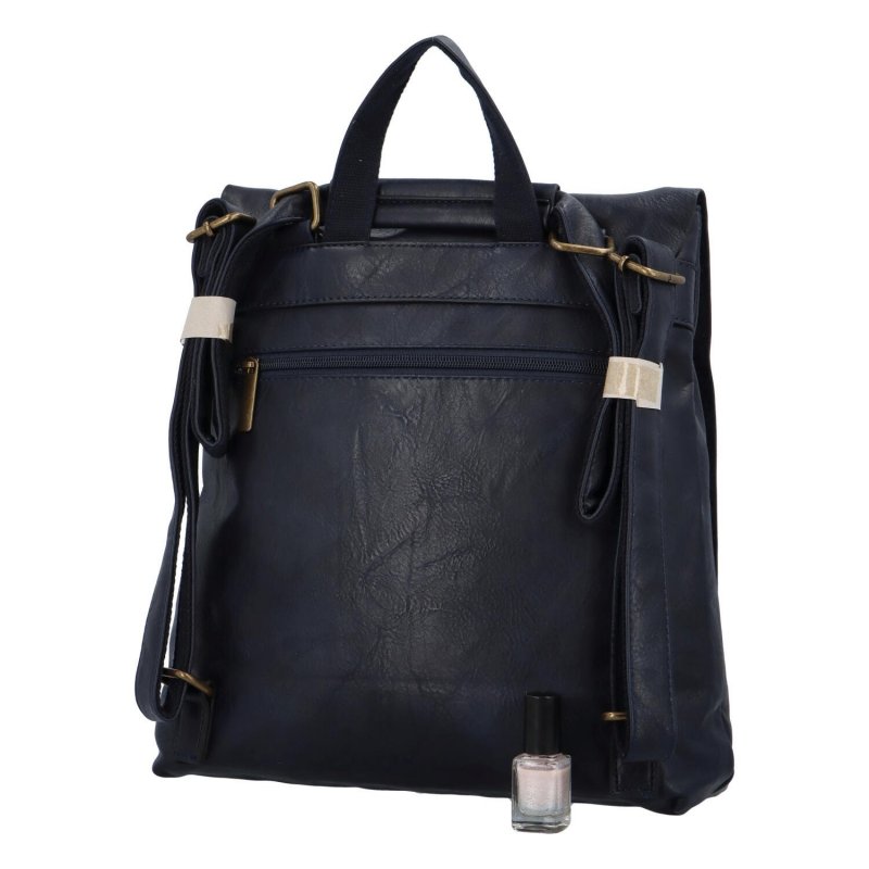 Dámský koženkový kabelko/batoh s výraznou klopou Gera,  tmavě modrá