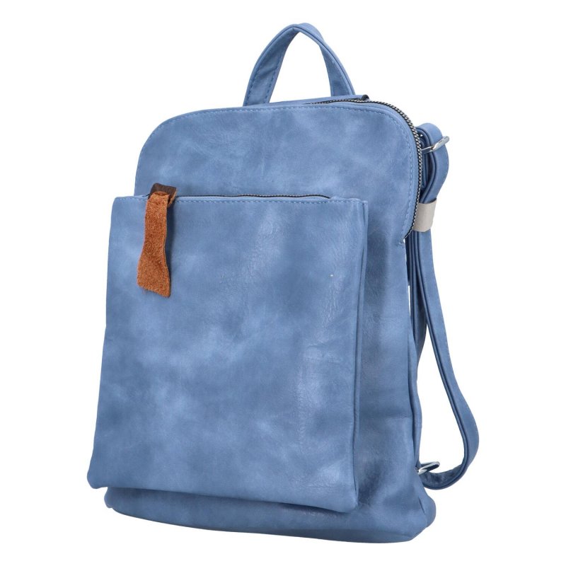 Prostorný koženkový batoh Karel, světle modry