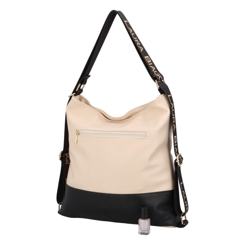 Módní a praktický koženkový kabelko-batoh Simi, béžová/černá NEW