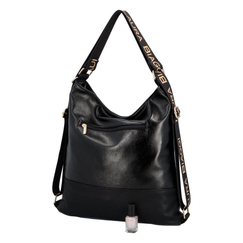 Módní a praktický koženkový kabelko-batoh Simi, černá lak NEW