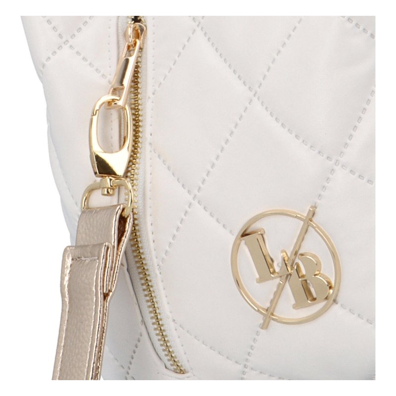 Menší prošívaná dámská koženková kabelka L.B. Golden Star, bílá/zlatá