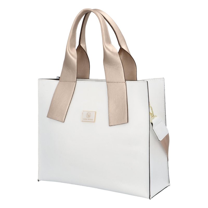 Prostorná dámská koženková shopper  taška do ruky Laura Simi,  bílá/zlatá