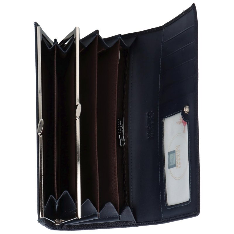 Velká dámská koženková peněženka s rámečkem Linda, tmavě modrá