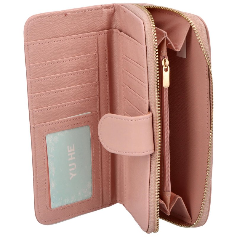 Větší dámská koženková peněženka s prošíváním Mellorii, růžová