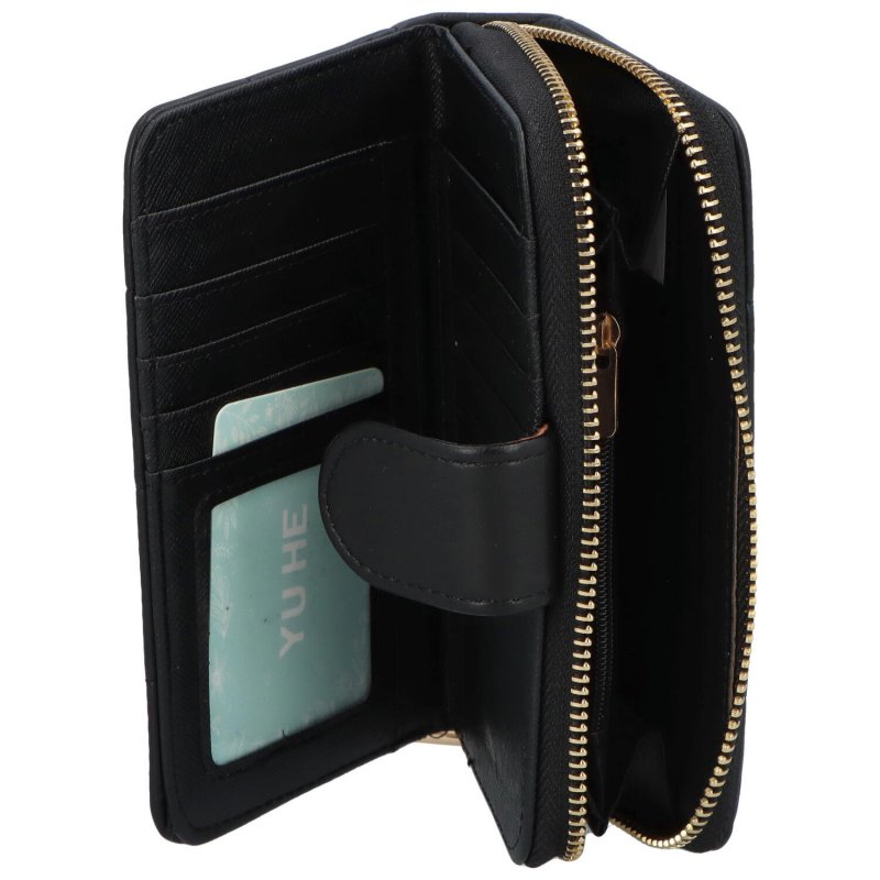 Menší prošívaná dámská koženková peněženka Dilii, černá