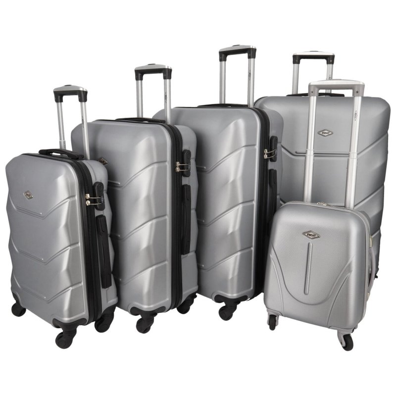 Pětidílná sada cestovních plastových kufrů Sonrado, stříbrná
