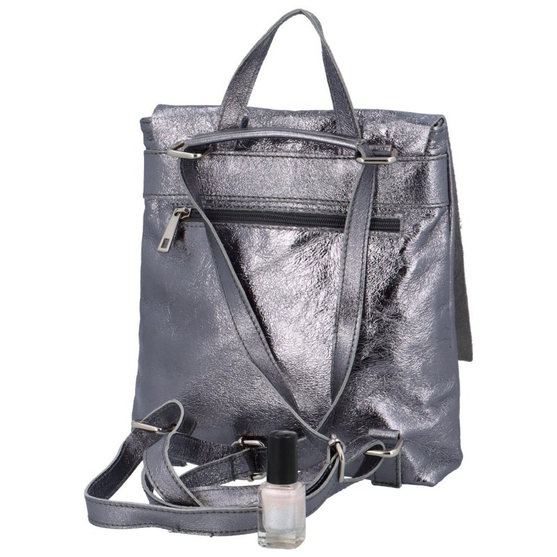 Dámský kožený kabelko batoh Dino, tmavé stříbrný