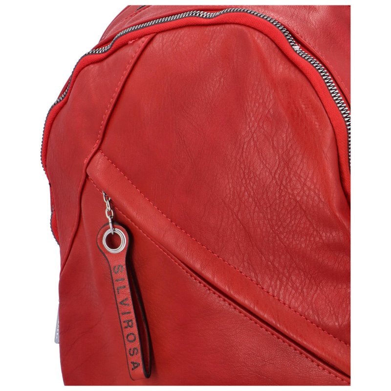 Módní dámský koženkový batůžek s výrazným zipem Mario, červená