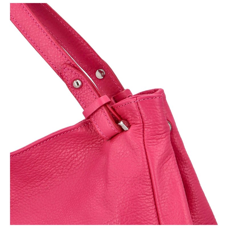 Krásná, nadčasová kožená kabelka Ines, tmavě růžová