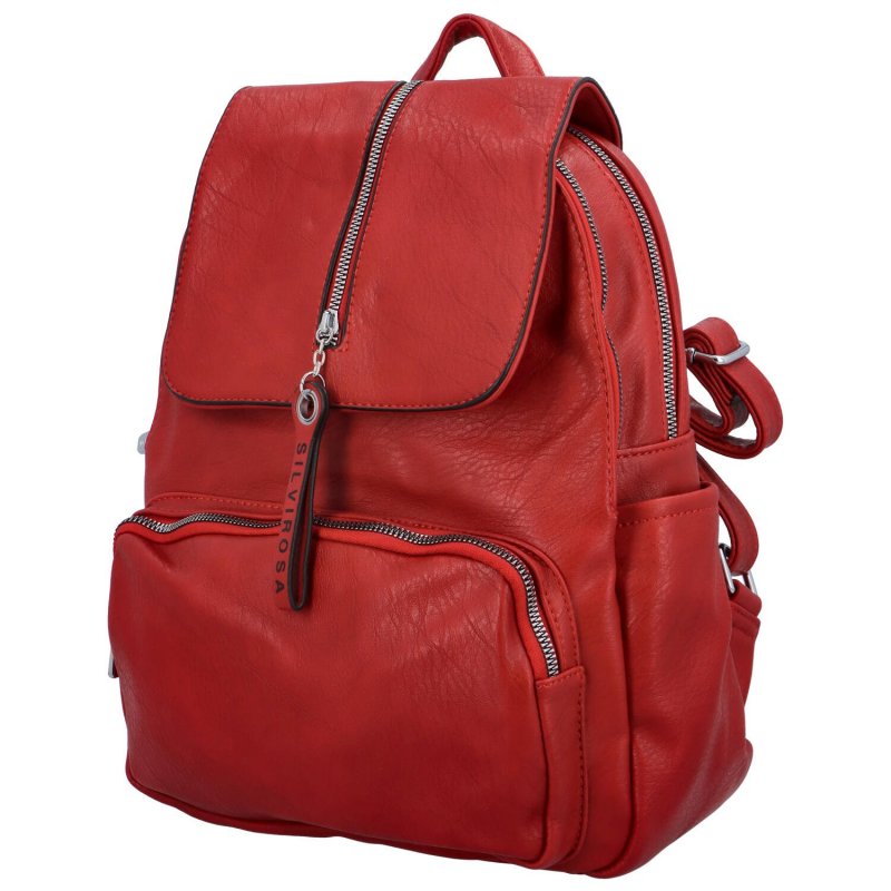 Dámský koženkový batoh s výraznou klopou Igino, červená