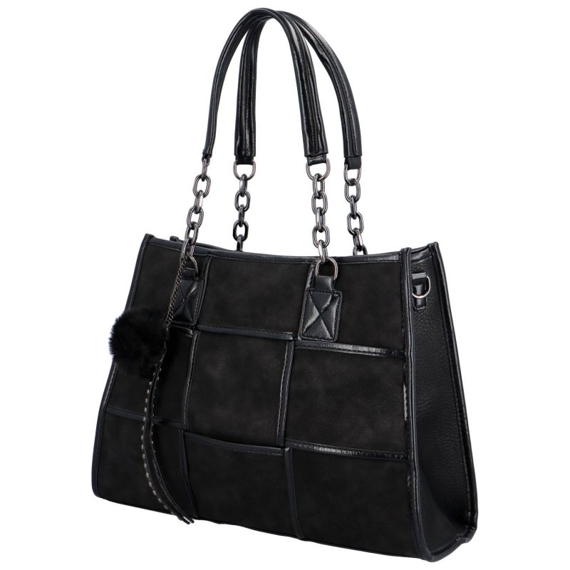 Módní kombinovaná dámská kožeková kabelka s přívěskem Trivolli, černá