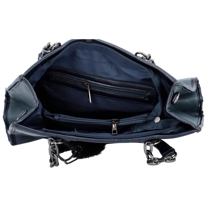 Módní kombinovaná dámská kožeková kabelka s přívěskem Trivolli, modrá