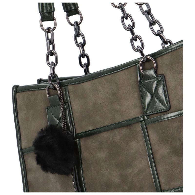 Módní kombinovaná dámská kožeková kabelka s přívěskem Trivolli, zelená