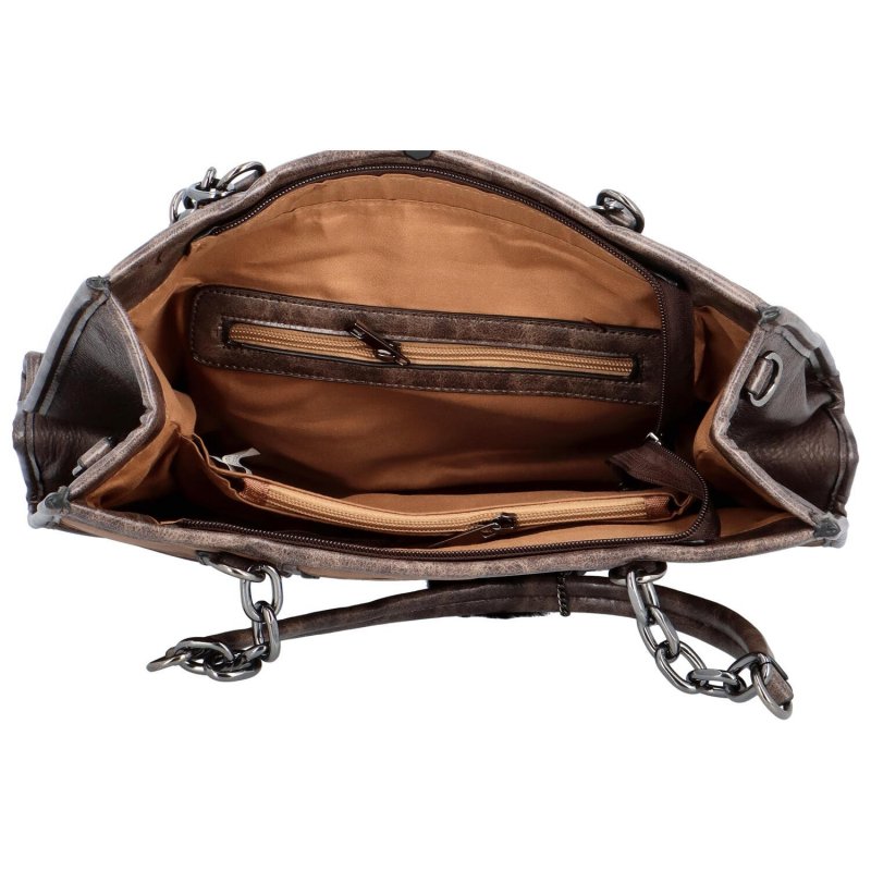 Módní kombinovaná dámská kožeková kabelka s přívěskem Trivolli, tmavě hnědá