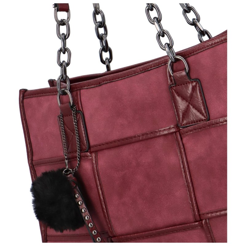 Módní kombinovaná dámská kožeková kabelka s přívěskem Trivolli, tmavě červená