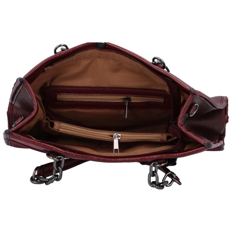 Módní kombinovaná dámská kožeková kabelka s přívěskem Trivolli, tmavě červená