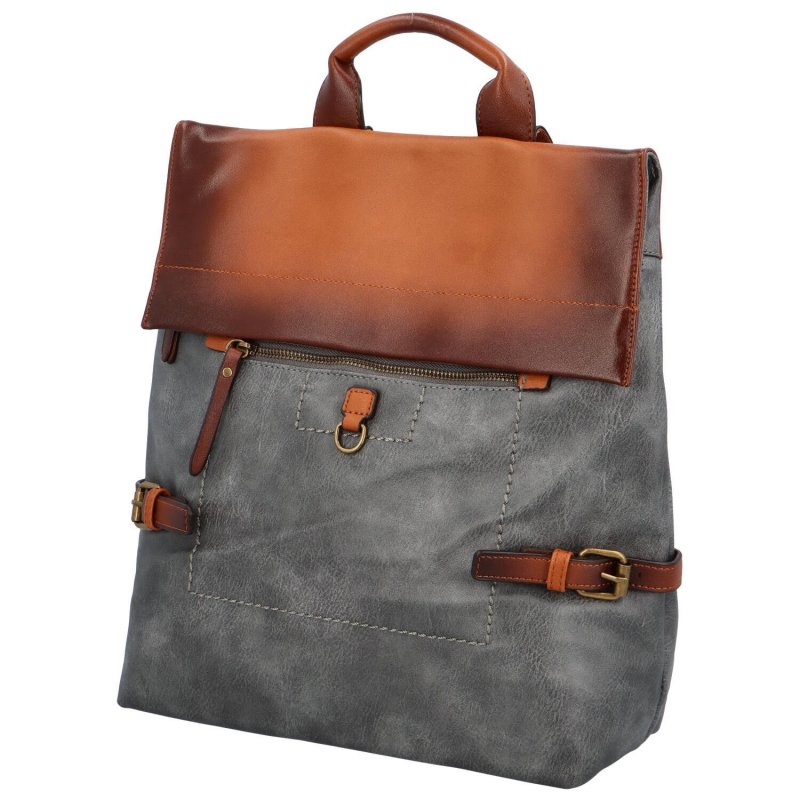 Městský dámský koženkový batoh s překlopem Sidney, šedá