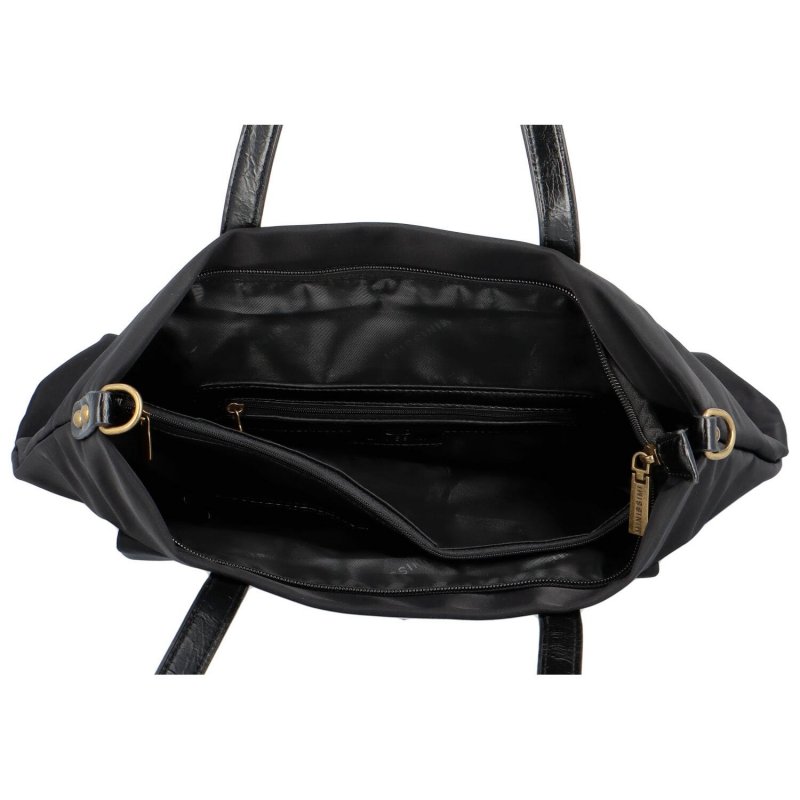 Velká dámská látková taška s koženkovými panely Ilaria, černá