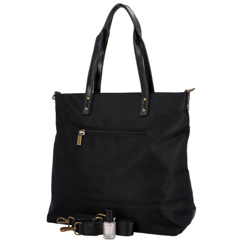 Velká dámská látková taška s koženkovými panely Ilaria, černá