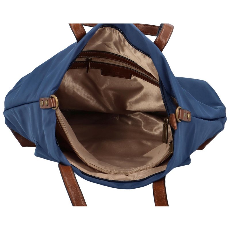 Velká dámská látková taška s koženkovými panely Ilaria, džínově modrá