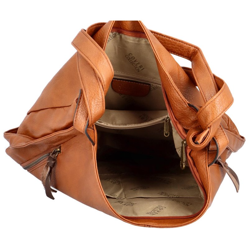 Trendový dámský koženkový kabelko-batoh Elene,  hnědá