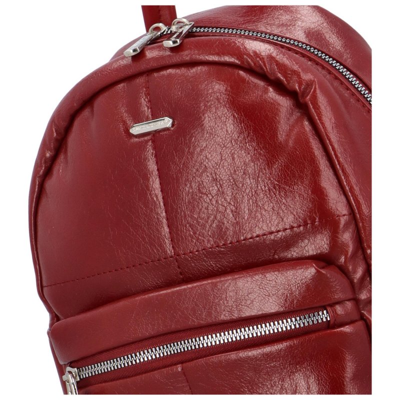 Trendový dámský koženkový batůžek Huge, tmavě červená