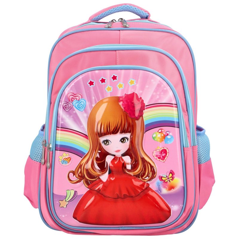 Dětský látkový školní batoh Princezna s květinou, světle růžová