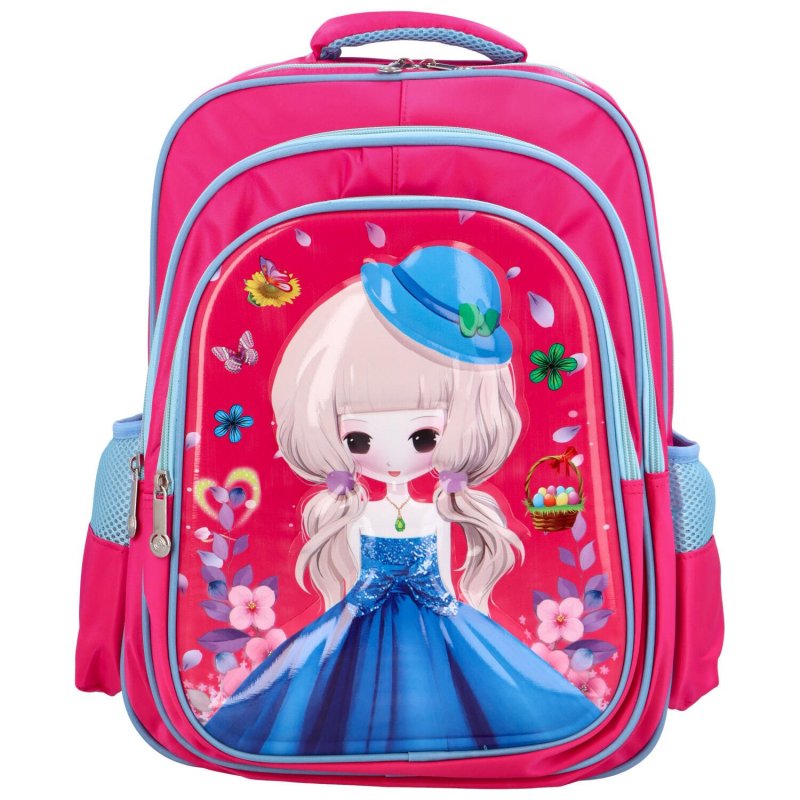 Dětský látkový školní batoh Princezna s kloboučkem, tmavě růžová