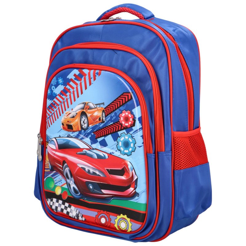 Dětský látkový školní batoh Závodní auto, modrá