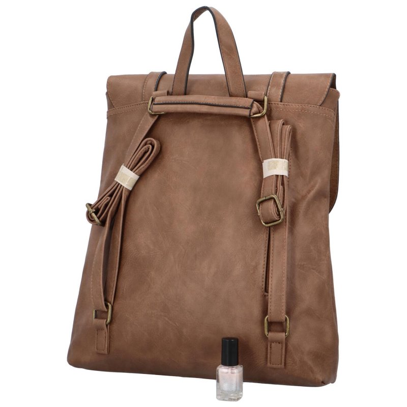 Stylový dámský koženkový kabelko-batoh Rosenda, světle hnědá