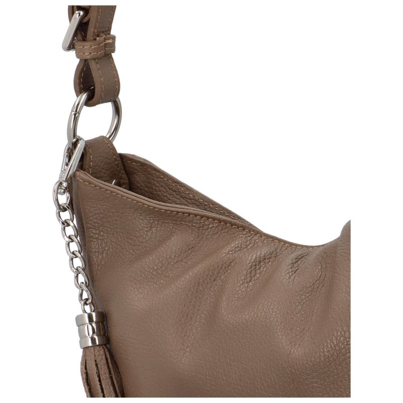 Luxusní dámská kožená kabelka přes rameno Euda, taupe