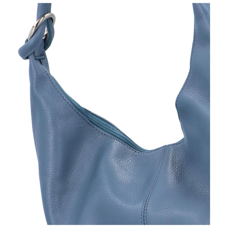 Luxusní dámská kožená kabelka přes rameno Naufe, světle modrá