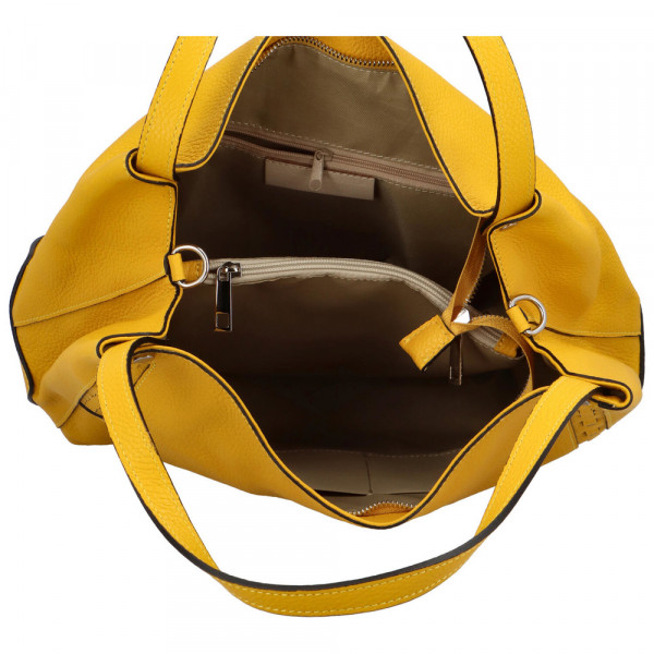 Praktická dámská kožená kabelka Cowgril, světle žlutá