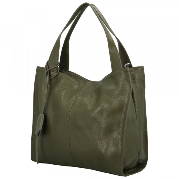 Prostorná kožená kabelka Lea, tmavě zelená