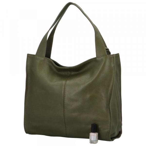 Prostorná kožená kabelka Lea, tmavě zelená