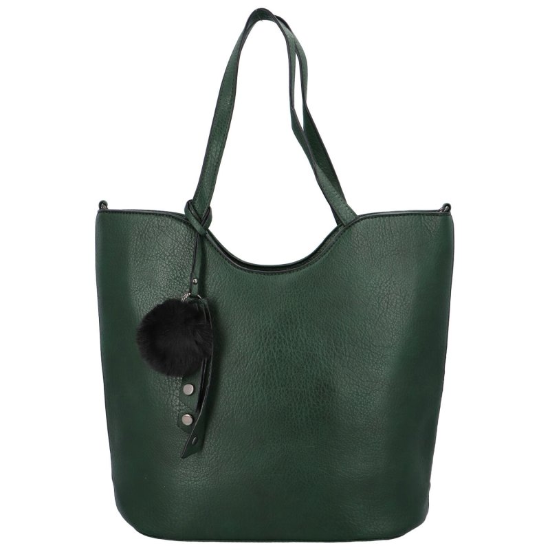Krásná dámská koženková kabelka s ozdobnou bambulkou Chantal, zelená