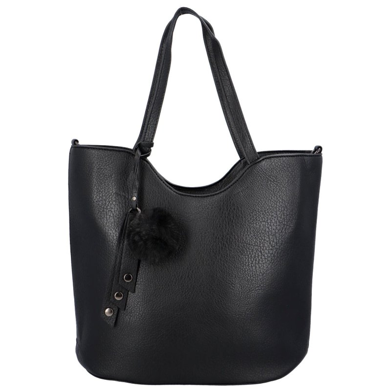 Krásná dámská koženková kabelka s ozdobnou bambulkou Chantal, černá