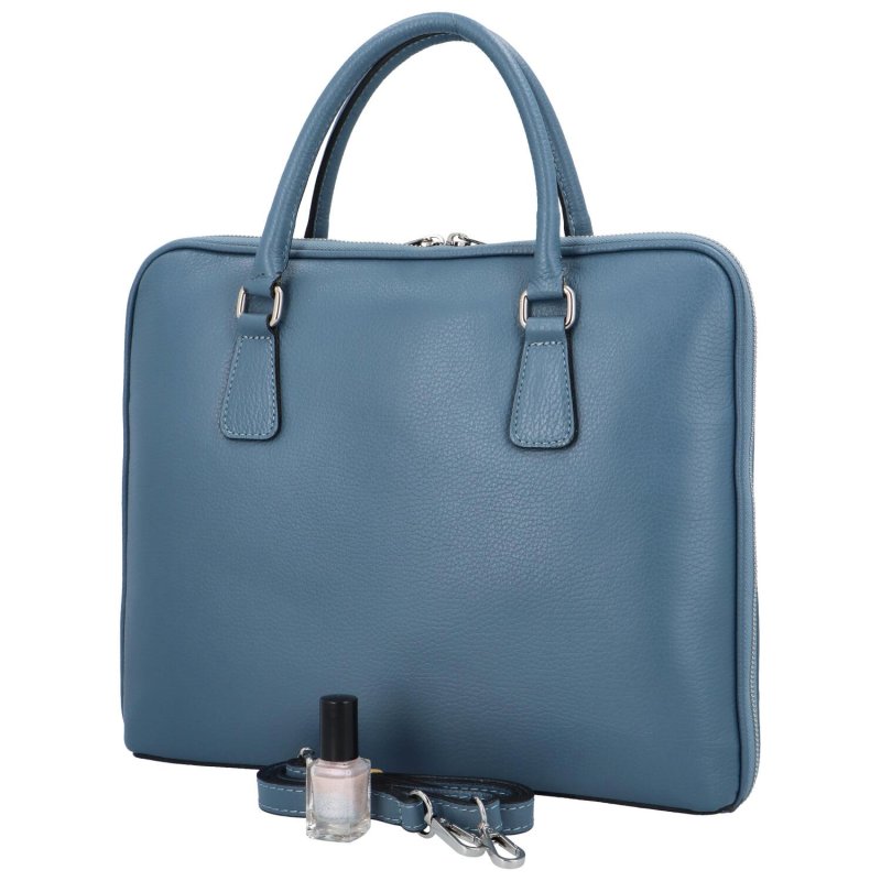 Kožená business taška na laptop Kendall, D41 džínová modrá