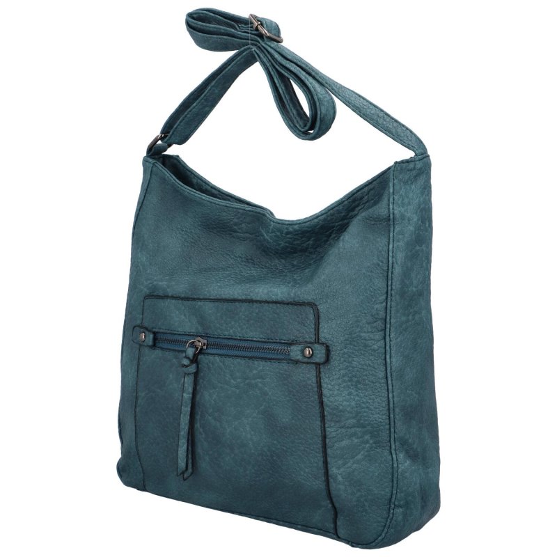 Prostorná a praktická dámská koženková taška na rameno Amada, modrozelená
