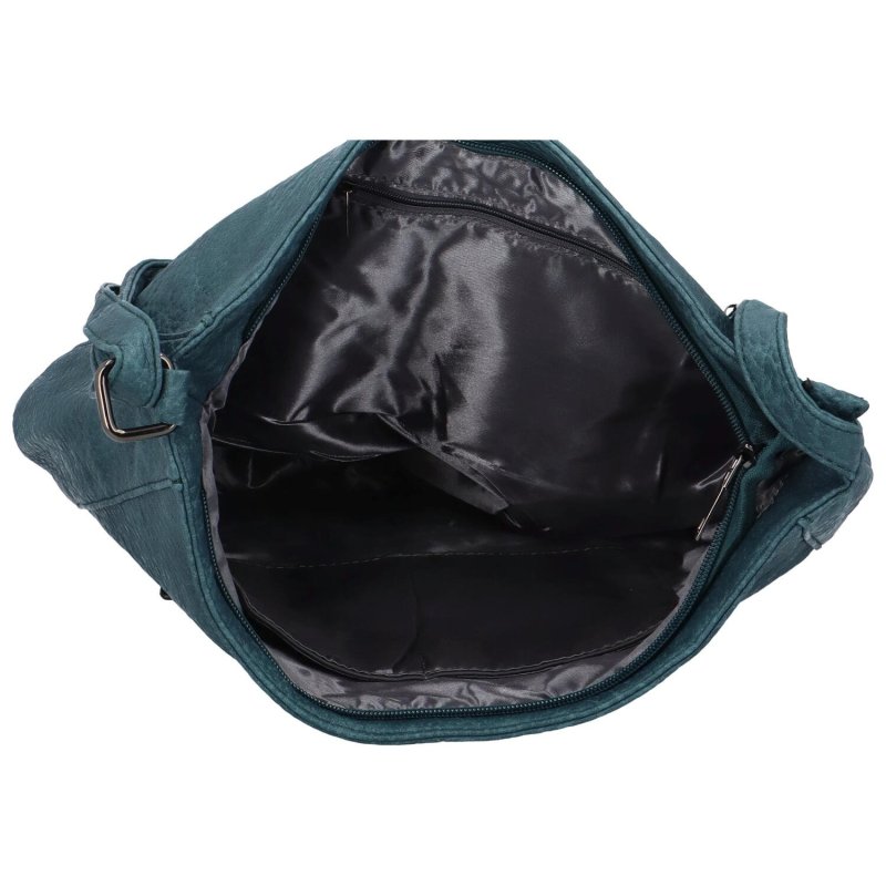 Prostorná a praktická dámská koženková taška na rameno Amada, modrozelená